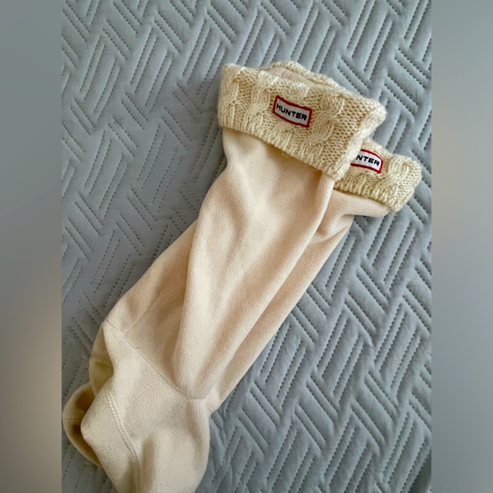 Hunter Boots Ivory Cream High Boot Liner Socks with Knitted top Womens sz M 7-9